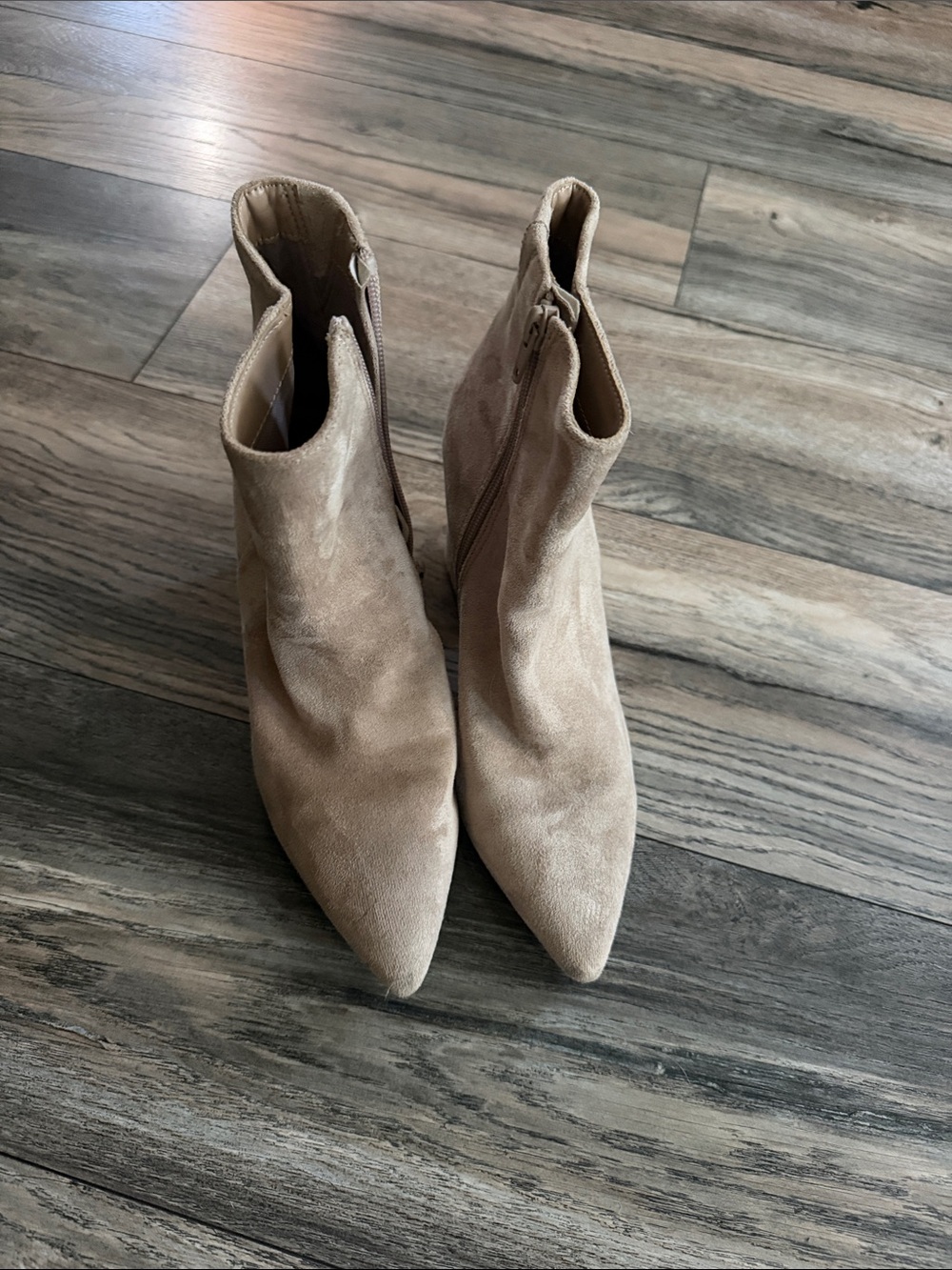 a new day Beige Pointed-Toe Suede Ankle Booties